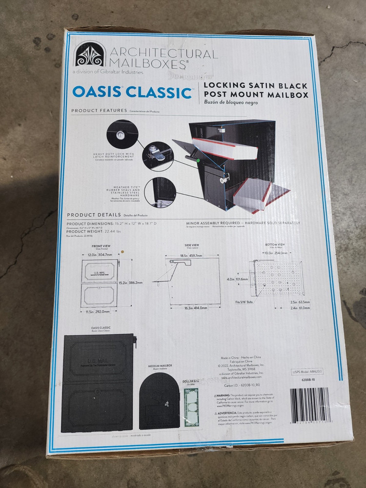 Architectural Mailboxes Oasis Classic Locking Post Mount Mailbox Satin Black