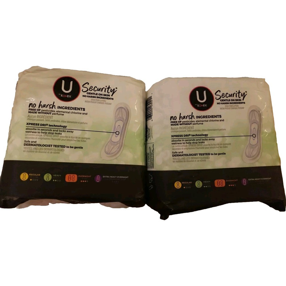(2) U By Kotex "Security" Maxi Pads-22ct. Heavy Flow Absorbency