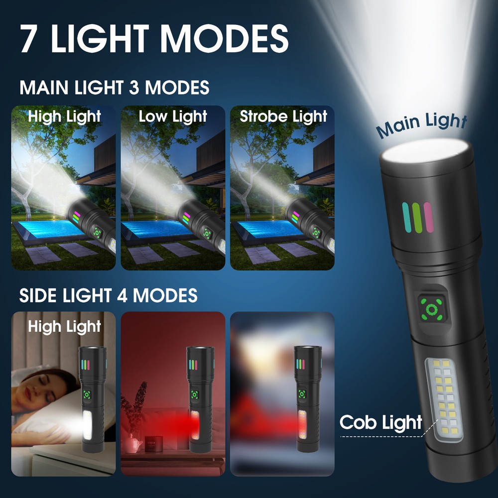 350000000 Lumen Super Bright LED Tactical Flashlight Rechargeable LED Work Light