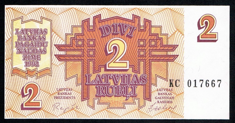 LATVIA - 2 RUBLI 1992 UNC P36