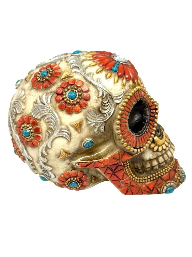 Gothic Day Of The Dead Flower Floral SKULL Skeleton HEAD Sculpture Figurine Gift