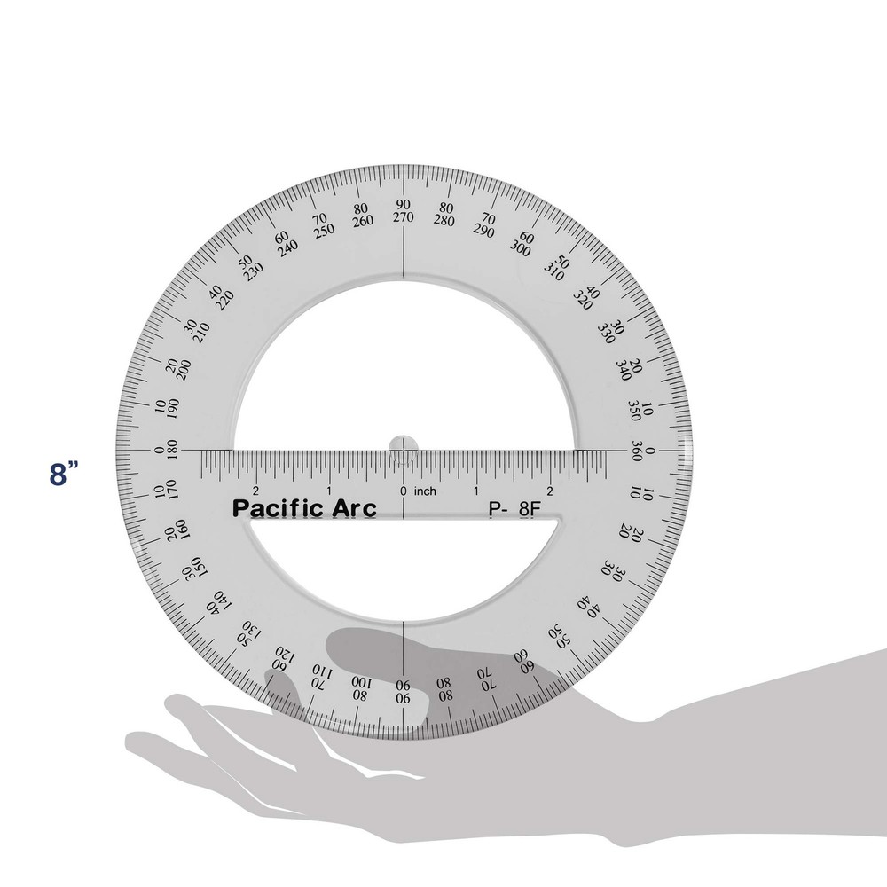 8 Inch 360 Degree Plastic Circular Protractor Clear Drafting Tool Measuring