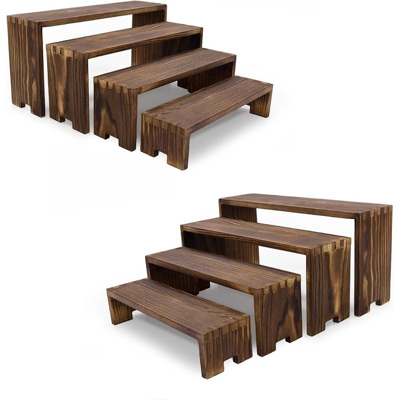 Wood Display Risers Set Rustic Natural Solid Wood U-Shaped Stands Event Decor US