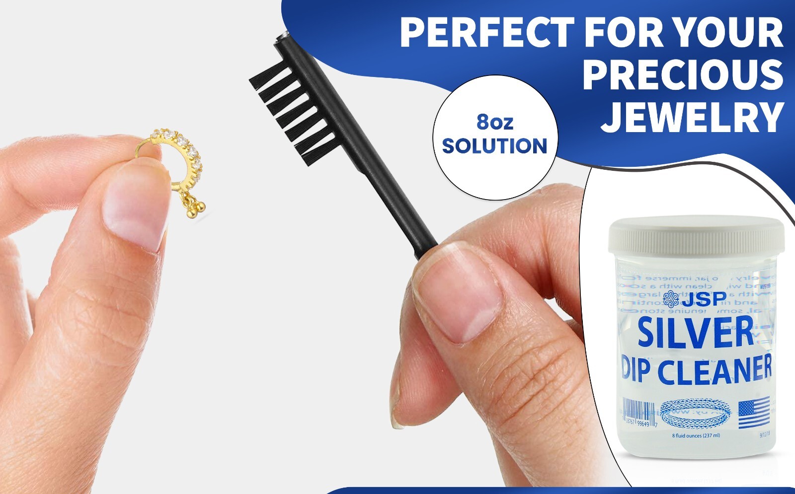 JSP Silver Jewelry Dip Cleaner Solution Rings Precious Metals Bracelets Necklace