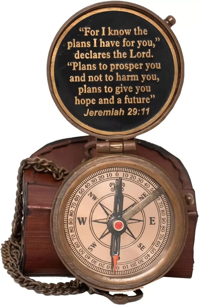 Engraved Personalized Inscription Brass Compass Baptism Birthday Easter Gift