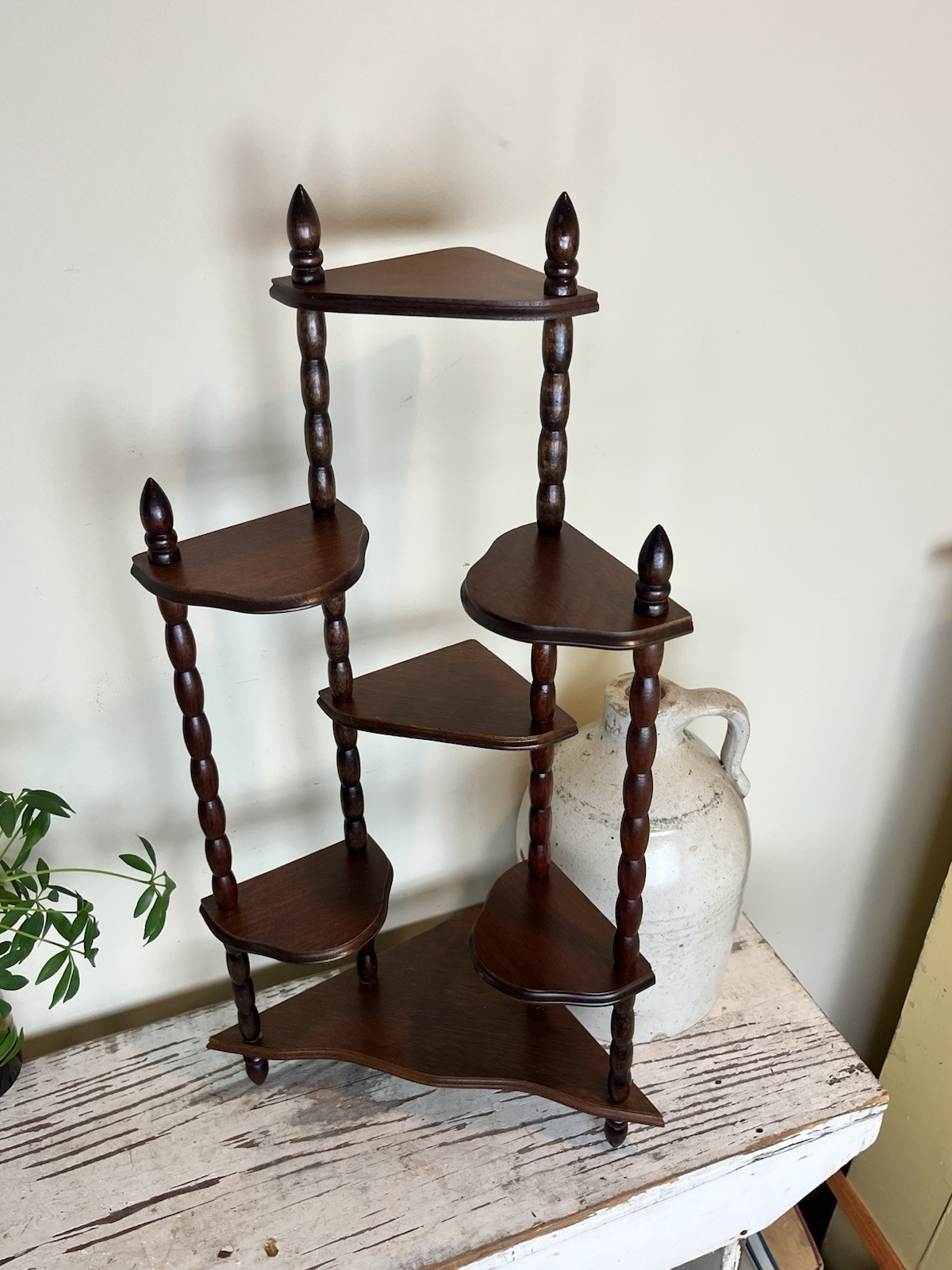 Vintage 1970s Spindle Wooden Corner Curio Display 7 Tiered Display Shelf 24 x 14