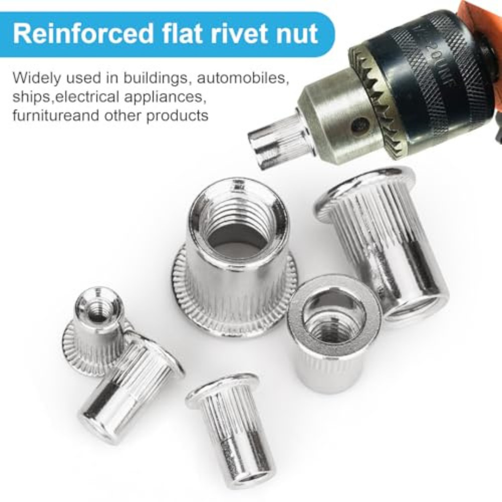 100pcs M5 Rivet Nuts Stainless Steel Rivet Nuts Flat Head Threaded Insert Nutser