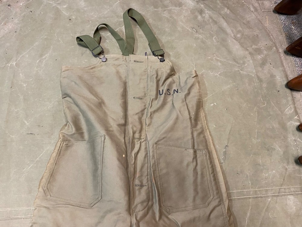 ORIGINAL WWII US NAVY COLD WEATHER WINTER OVERALLS COVERALLS BIBS-MEDIUM