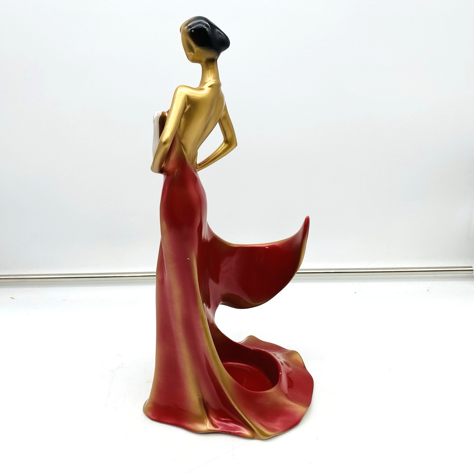 Wine Bottle Holder Stand Elegant Beauty Lady Woman Girl with Fan Made of Resin