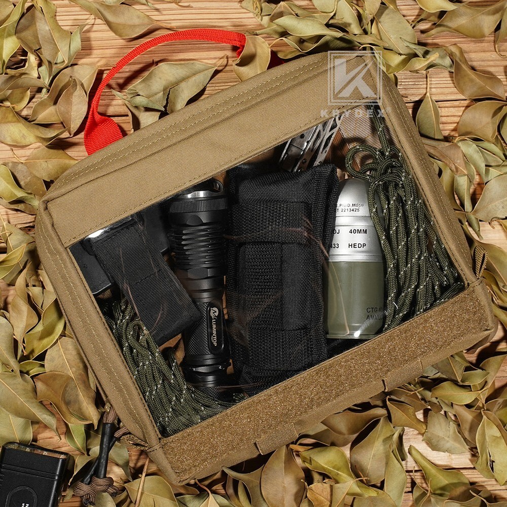 KRYDEX Clear Top Insert Pouch Bag Organizer Hook & Loop Large Coyote Brown
