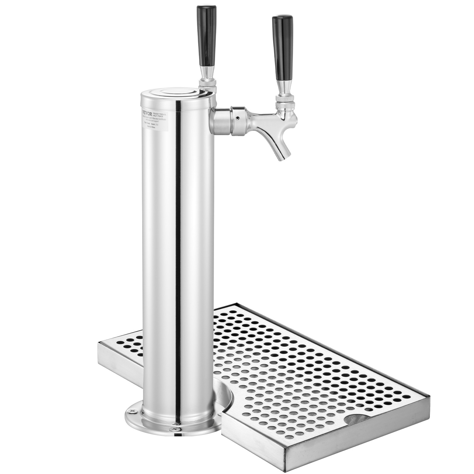 VEVOR Kegerator Tower Kit Double Taps Beer Conversion Kit with Beer Drip Tray