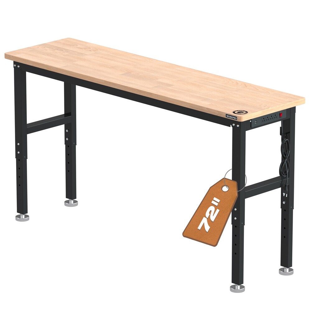 WORKPRO 72" Adjustable Workbench Garage Workbench with Power Outlet 3000LBS Load