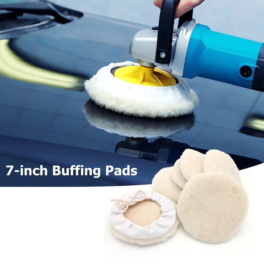 6 Pack 7 Inch Polishing Pad Wool Buffering Pad Drawstring Design Buffing Whee...