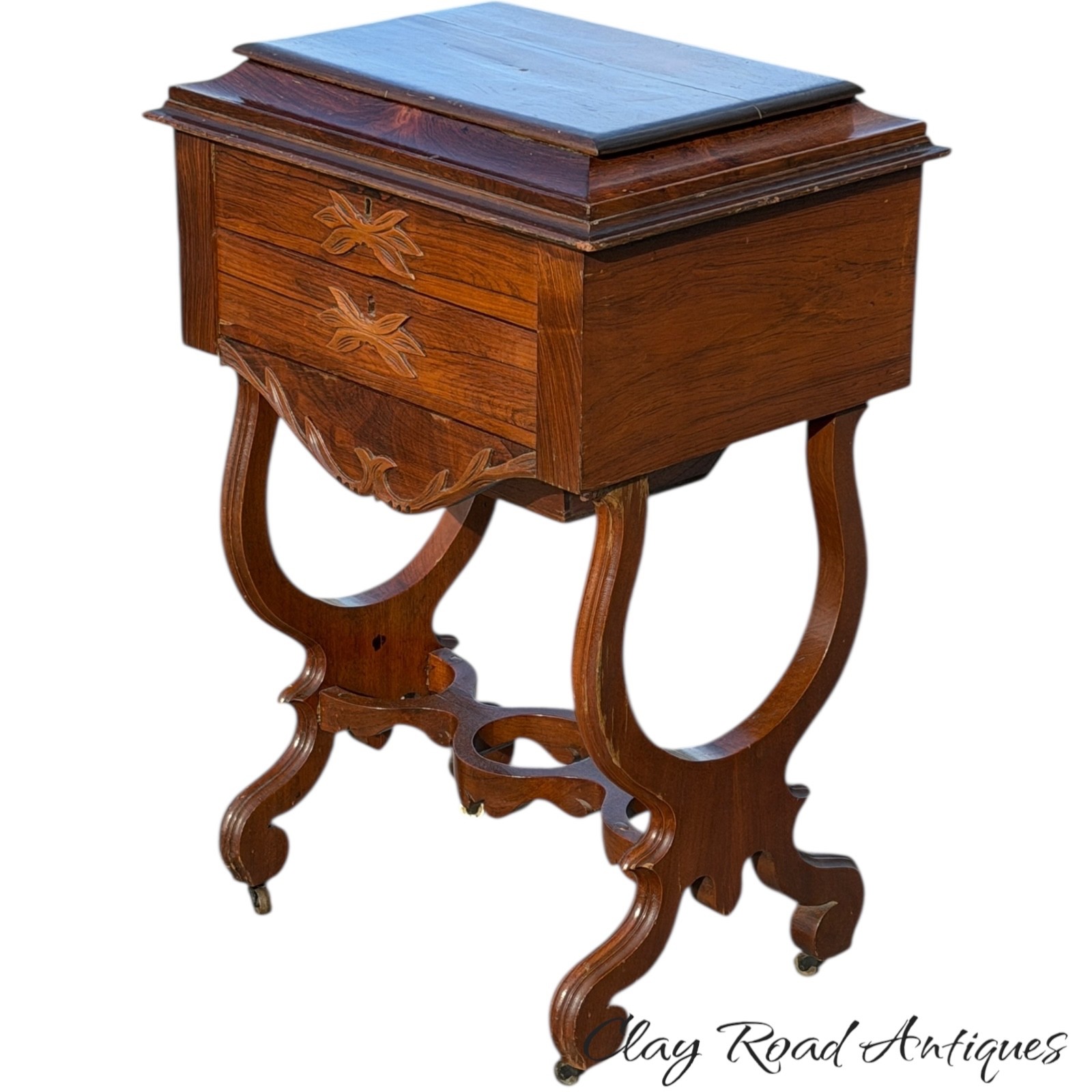 Antique Rosewood victorian sewing stand table work transitional 1870 classical