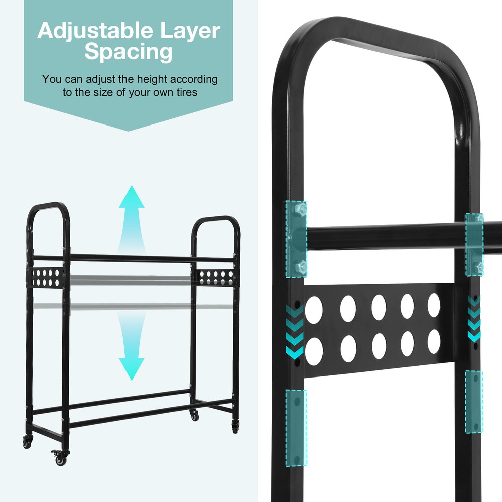 Universal Moveable Tire Garage Storage Rack & Shelving For Basement Workshop