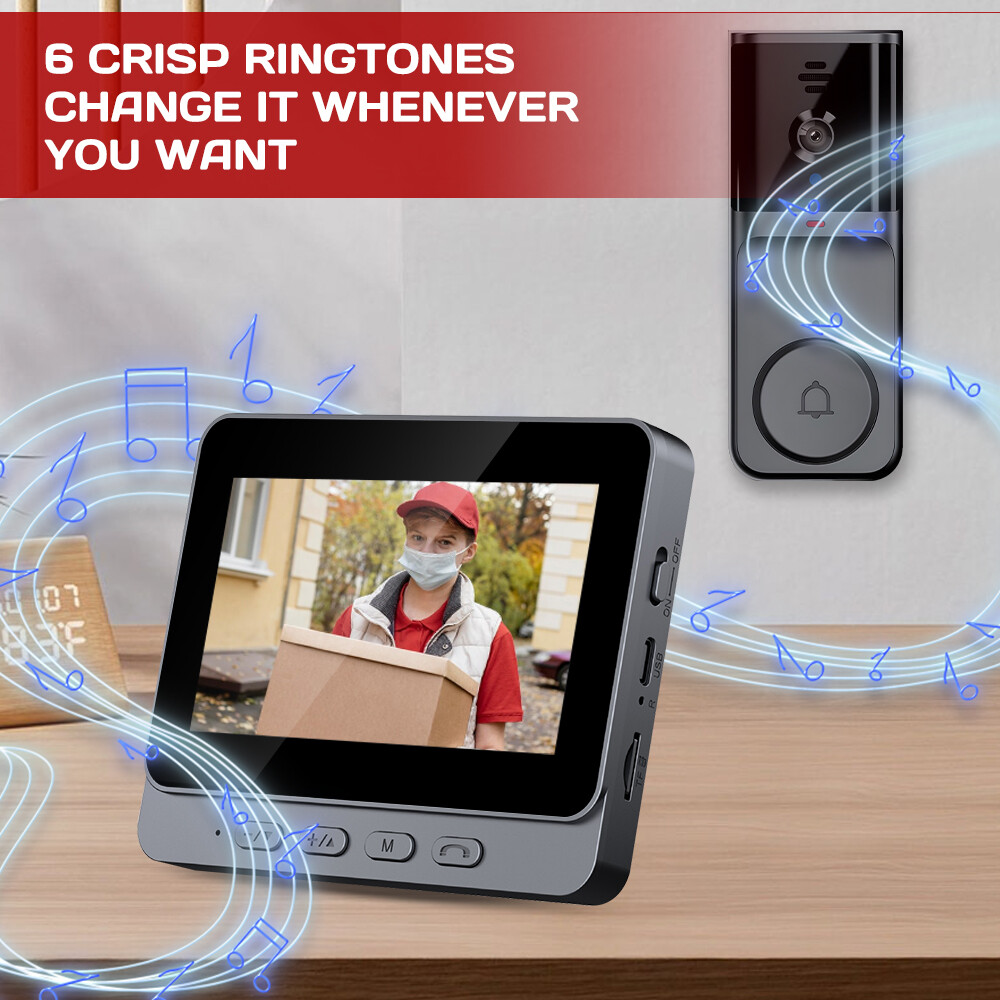 Wireless Intercom Doorbell HD Night Vision 4.3in lPS Screen Visual Camera Ring