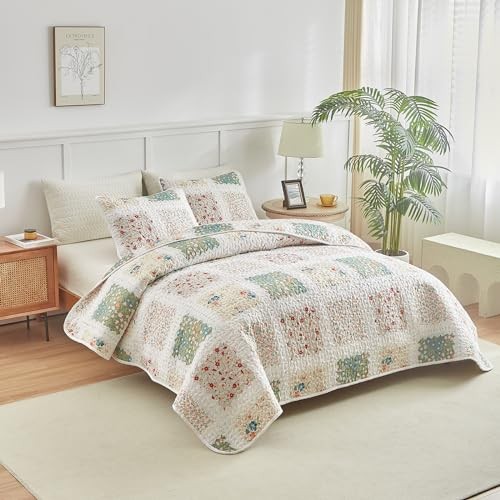 Patchwork Quilt Set Queen Full Size 88x88 3 PC Queen 90x90 Patchwork Green