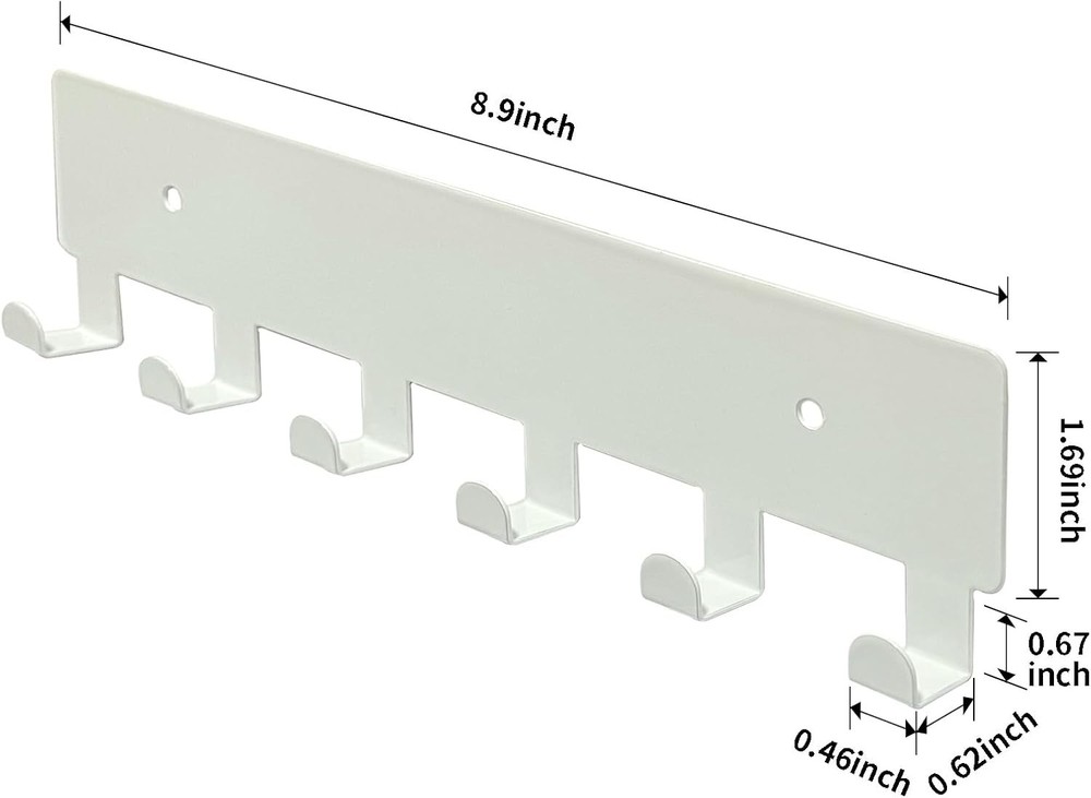 Wall Key Holder with 6 Hooks White Wall Mounted Key Rack Rust Resistant Pract...