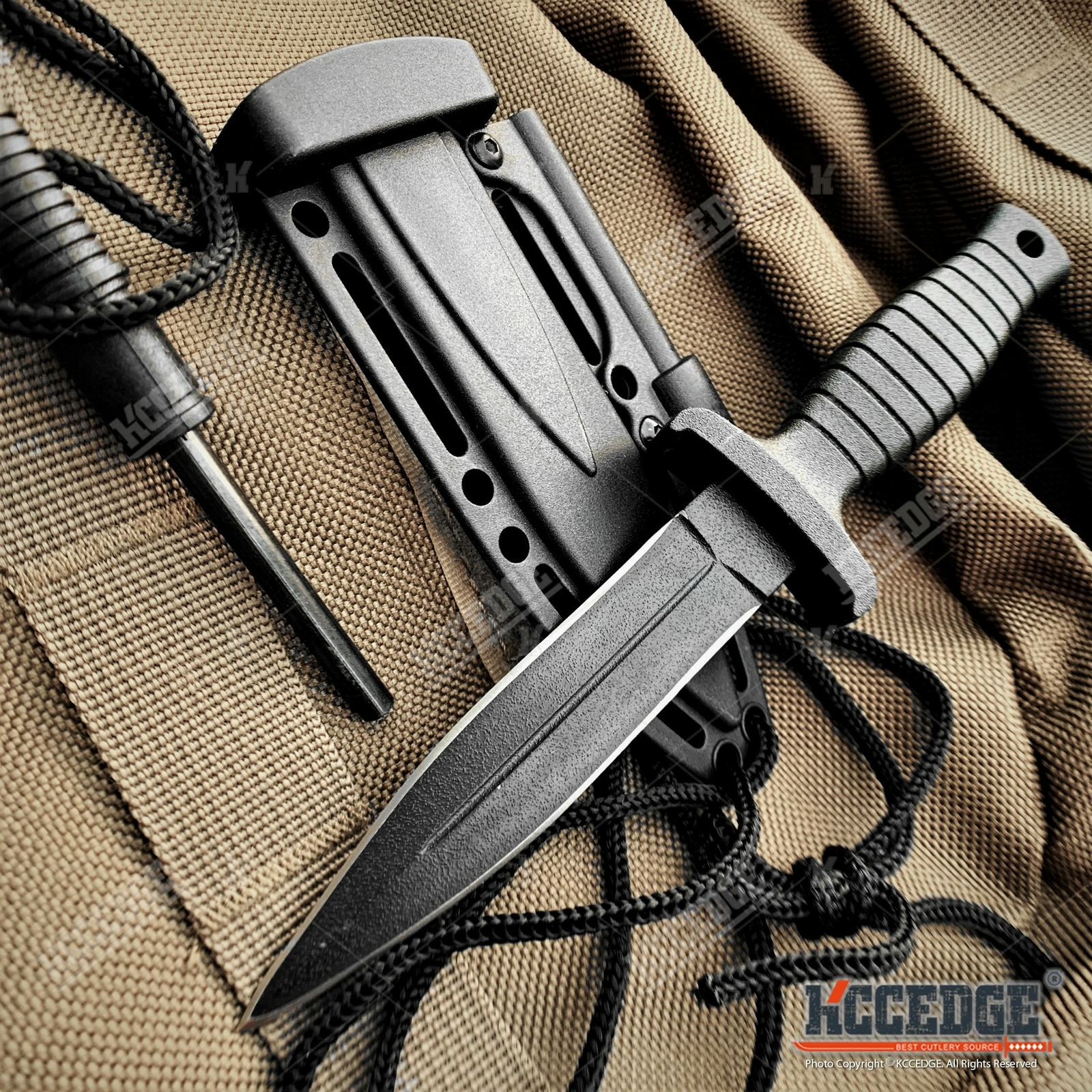 7" Double Edge Tactical Knife w/ Fire Starter Camping Knife Fixed Blade Knife