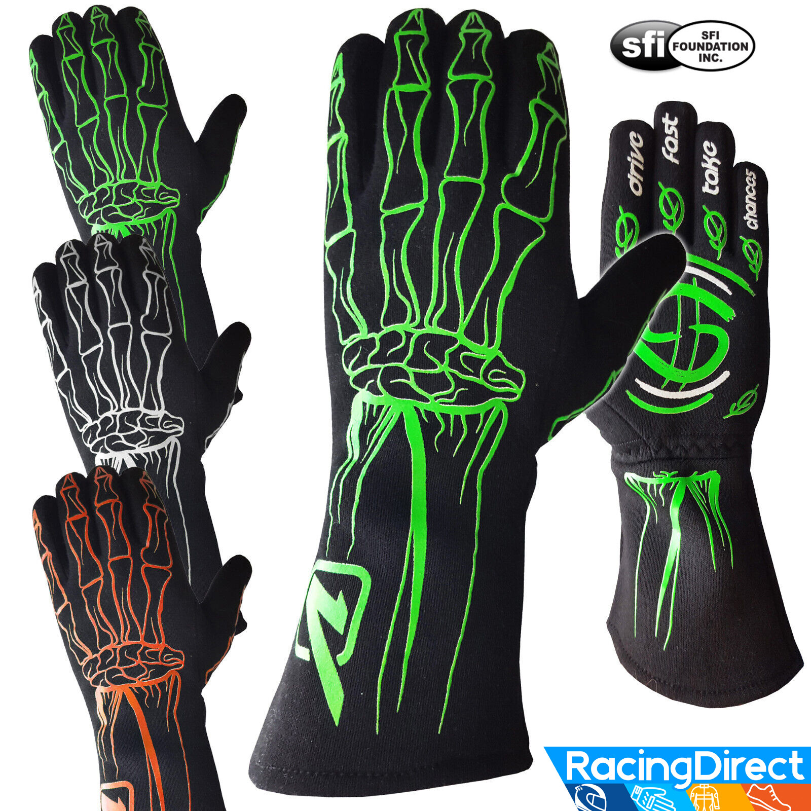 Velocita - Skeleton SFI-5 Rated Auto Racing Gloves - Lightweight SFI Gloves