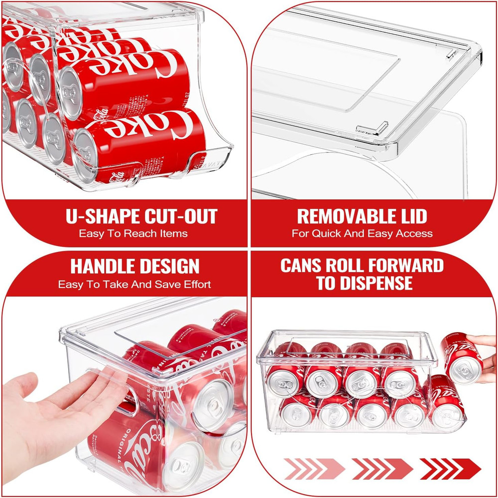 2 Pack Stackable Refrigerator Organizer, Soda Can Dispenser Pop Cans Container