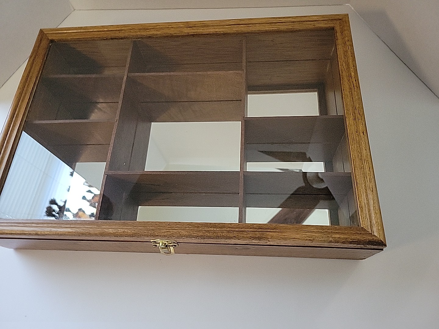 Vtg. Wood/Glass Mirrored Display Cabinet Case-Miniatures Collectibles-Hanging
