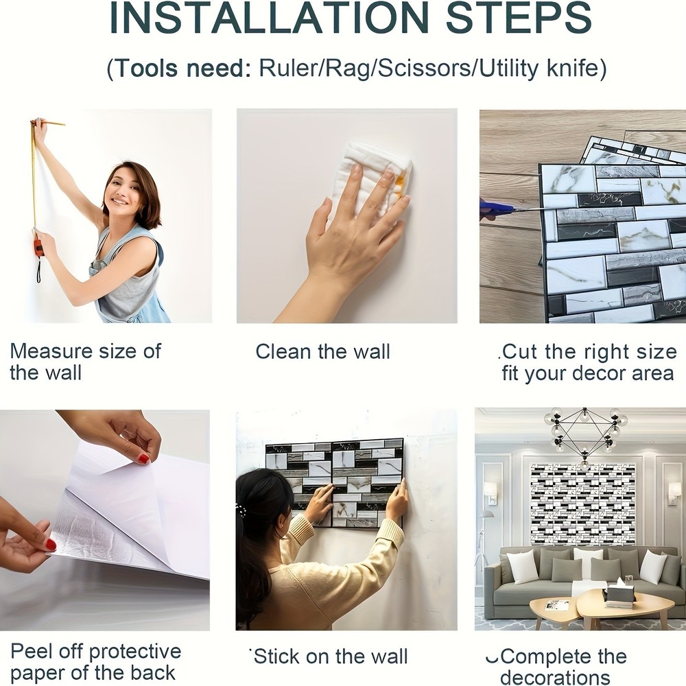 Wall Tile Stickers - Removable for Kitchen/Bathroom Quick Decor