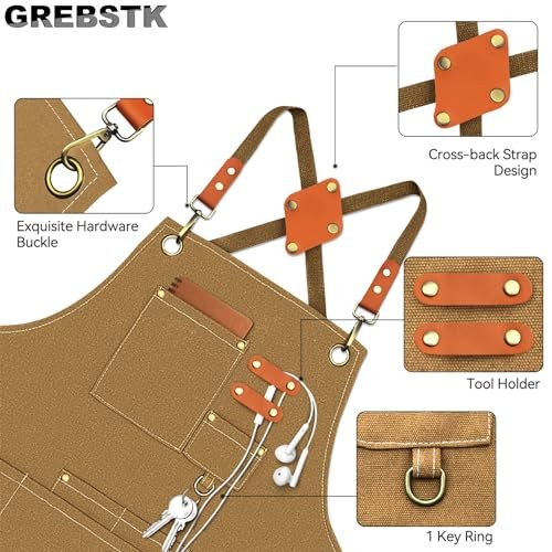 Work Apron Cross Back Adjustable Canvas Tool Apron for Woodworking, Multicolor