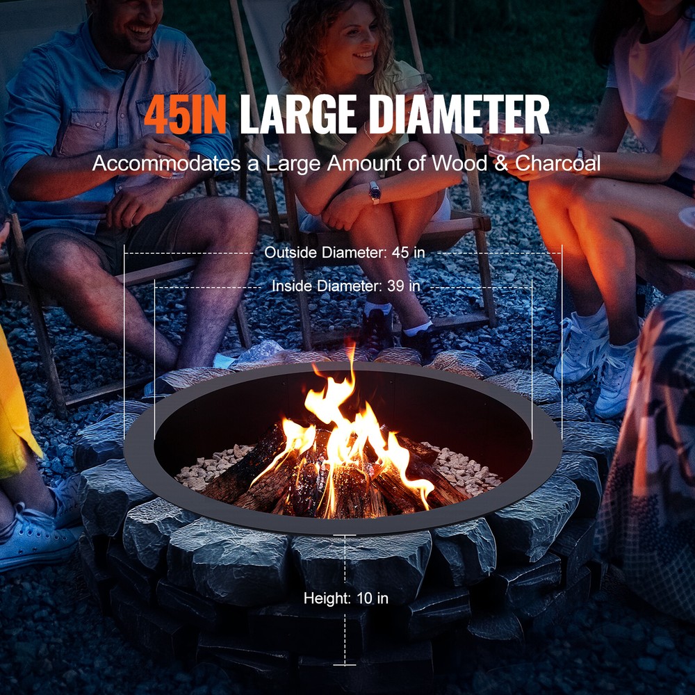 VEVOR Fire Pit Ring Round 45 Inch Outer Steel Liner DIY Campfire Ring Firepit