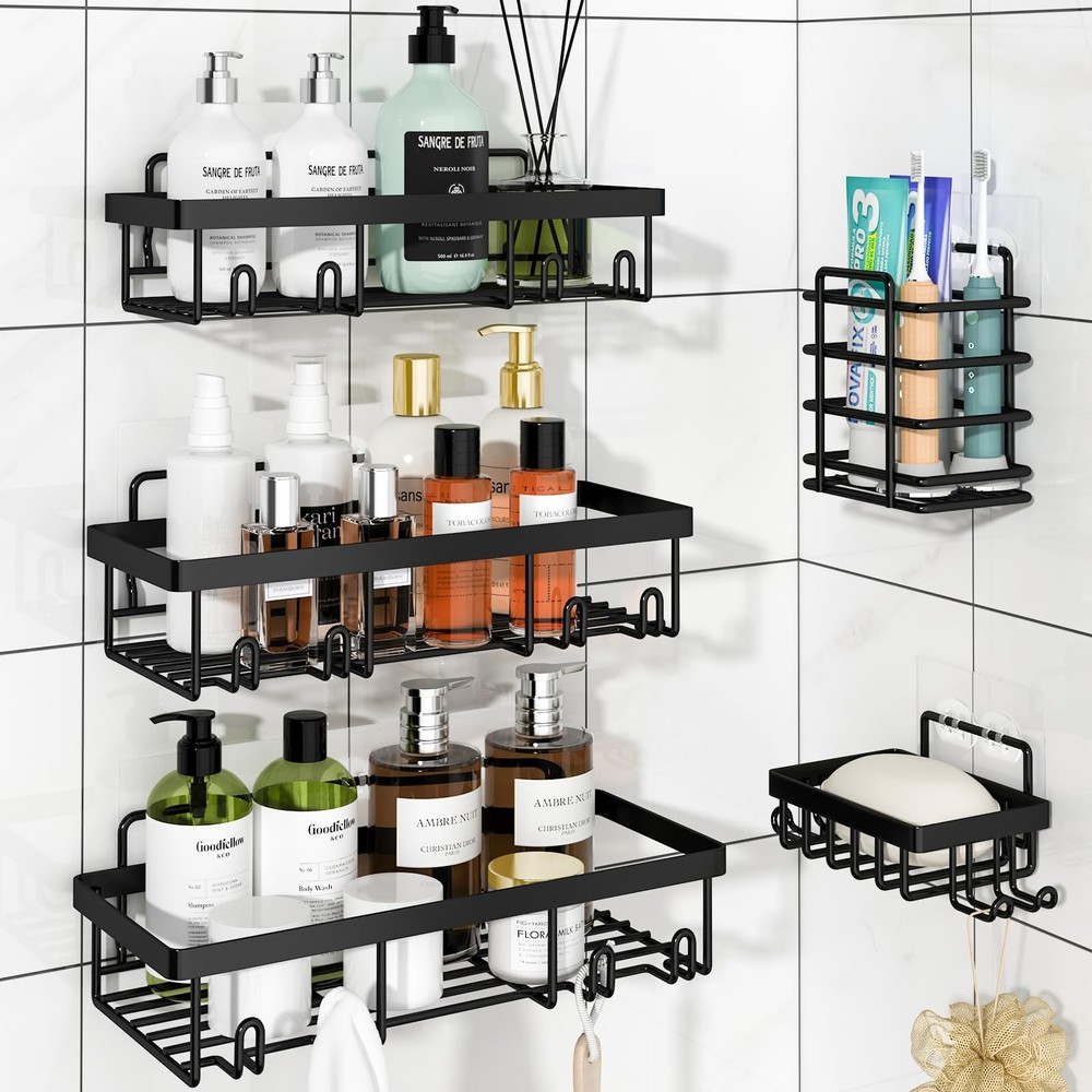 Liuoud 5 Pack Shower Caddy Organizer Rack Shelf for Inside 5 Pack, Black