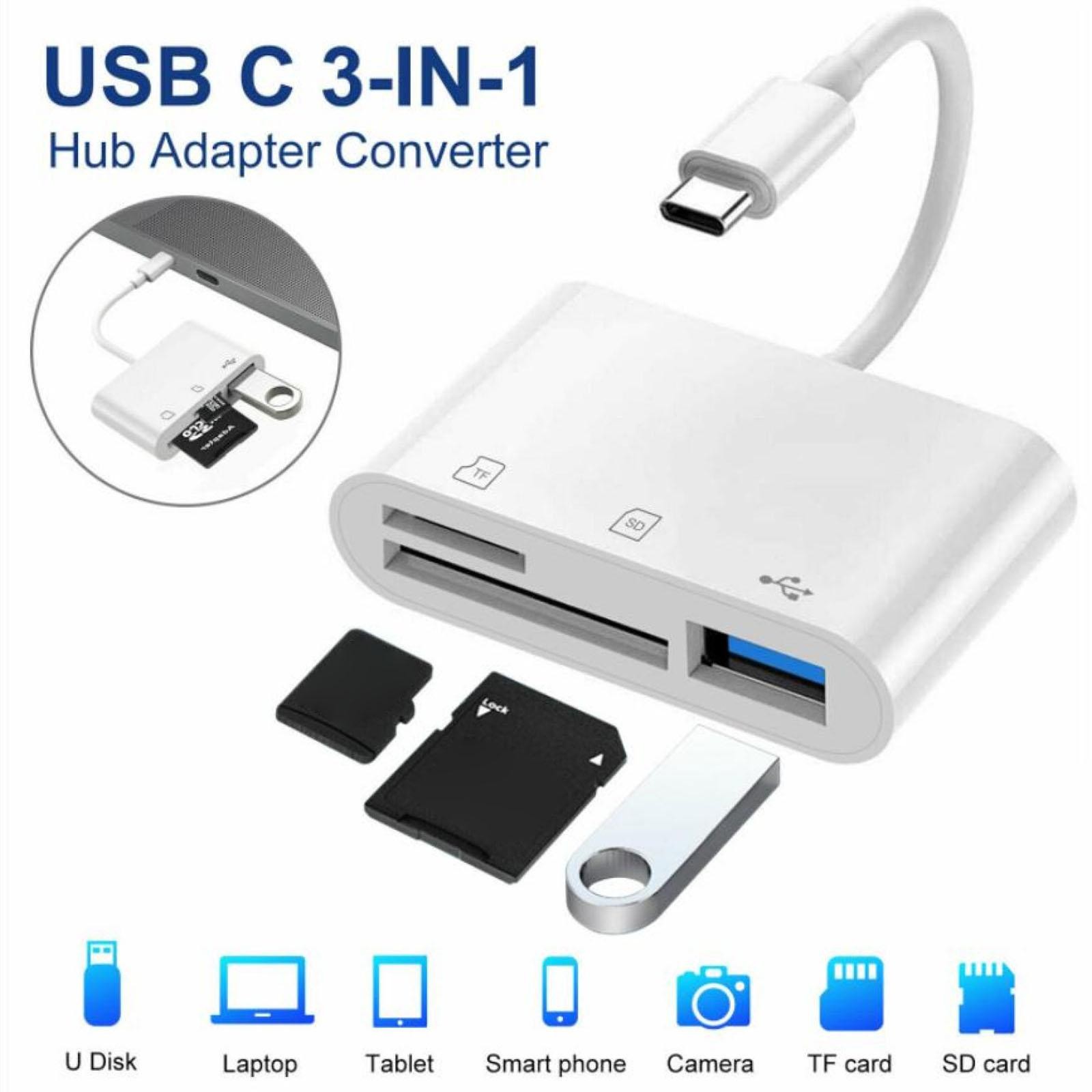 3-Port USB Type C to Card Reader Adapter SD Card Reader For MacBook Pro Laptop j