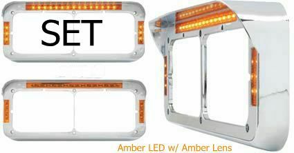 Headlight Bezel Visor Rect Dual Light LED Peterbilt Freightliner Kenworth (SET)