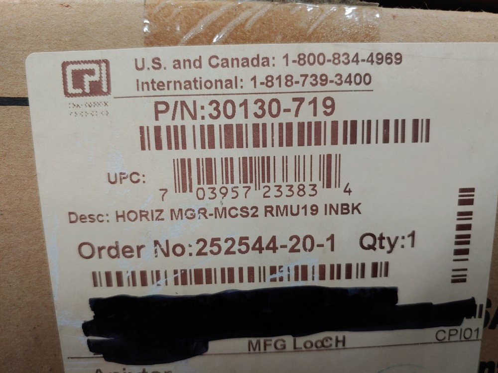 CPI CHATSWORTH 30130-719 Single Sided Universal Horizontal Cable Manager