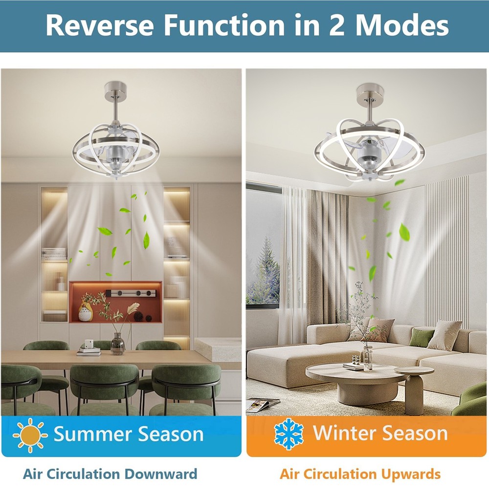23" Farmhouse Ceiling Fan Light Flush Mount Caged Lights kit With Remote Control