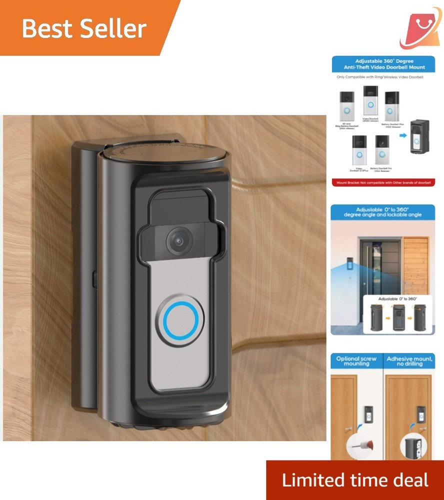 Anti-Theft Video Doorbell Mount ABS Adjustable 360° No-Drill for Ring