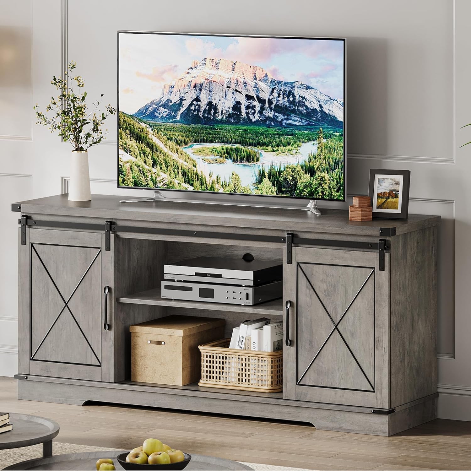 Farmhouse TV Stand Entertainment Center Media TV Console Table for TVs up to 65"