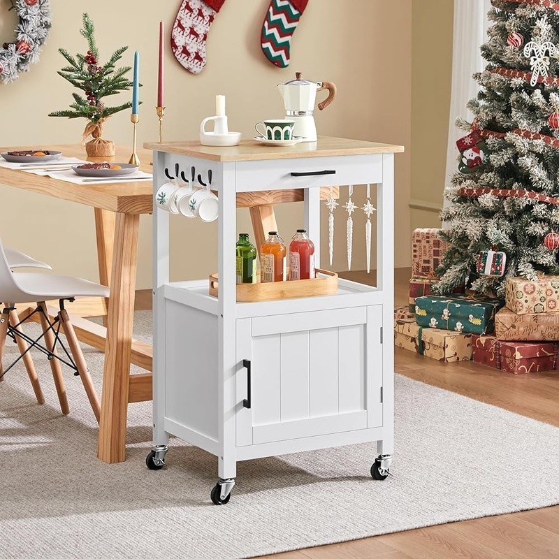 Movable Kitchen Cart W/ Lockable Wheels Storage Hooks Compact Elegant Design New