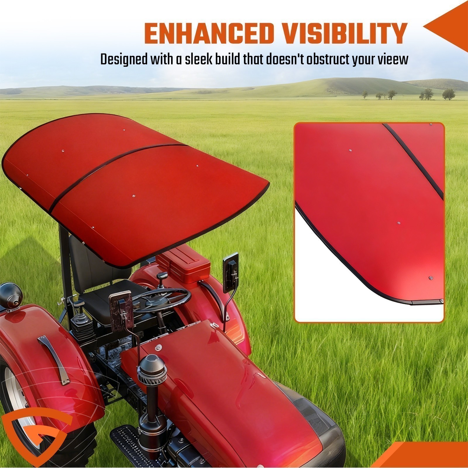 Sun Shield Tuff Top Tractor Canopy For 2" x 2" or 2" x 3" ROPS 48" X 52"-Red
