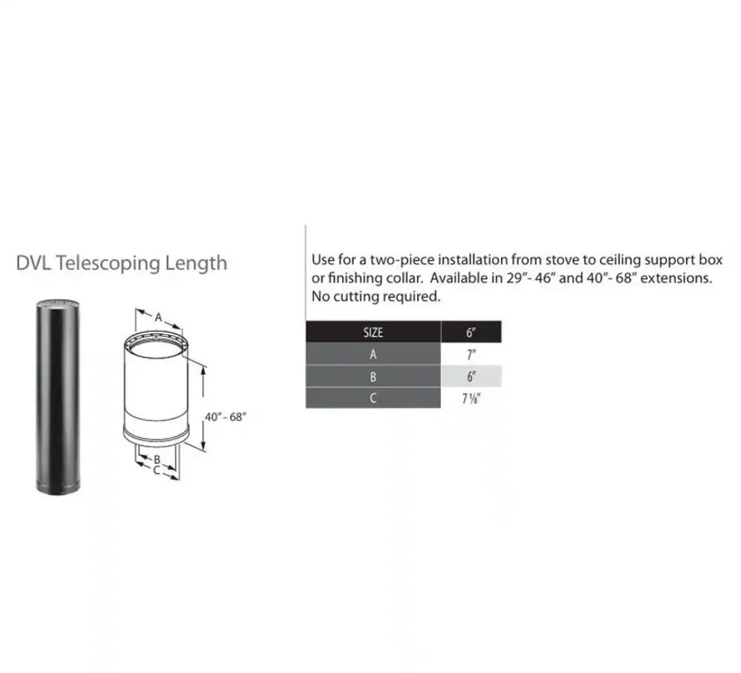 DuraVent DVL Telescoping Chimney Stove Pipe, 40 to 68" x 6" Diameter (Open Box)