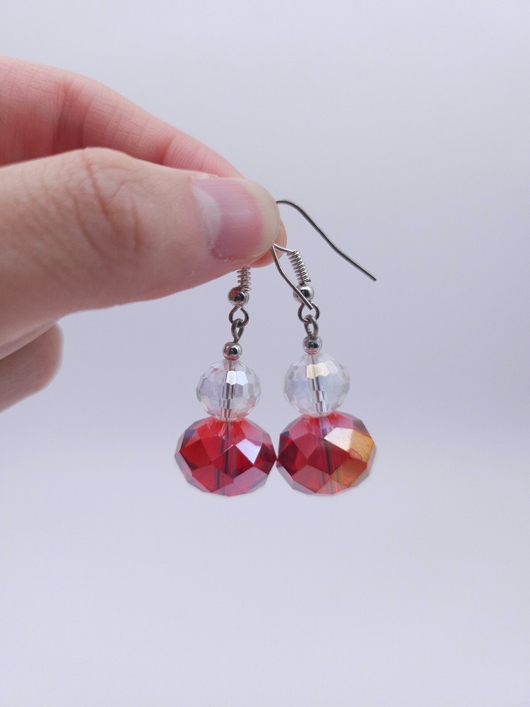 Handmade Red and Whithe beads drop earrings