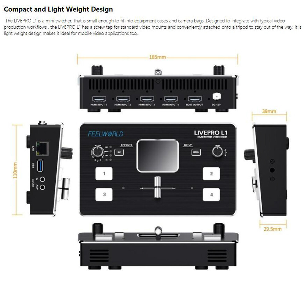 Livepro L1 Live Streaming Switcher HDMI Multi-Format Studio Record fr DSLR Camer