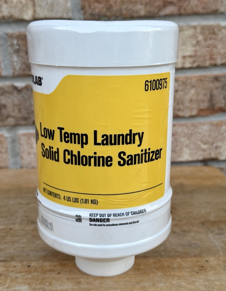 Ecolab 6100975 Low Temp Laundry Solid Chlorine Sanitizer Container 4 lbs