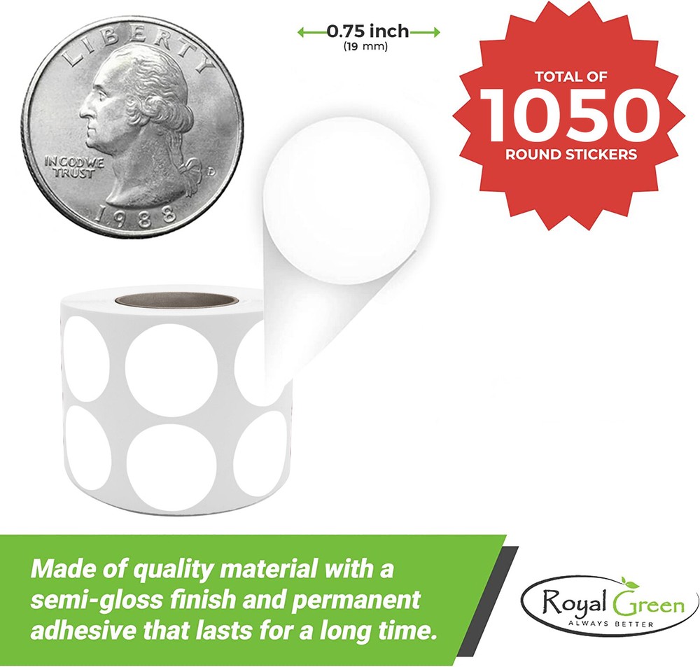 Round Sticker 3/4 Inch Multi Color Coding Dot Labels Writable Surface 1050 Pack