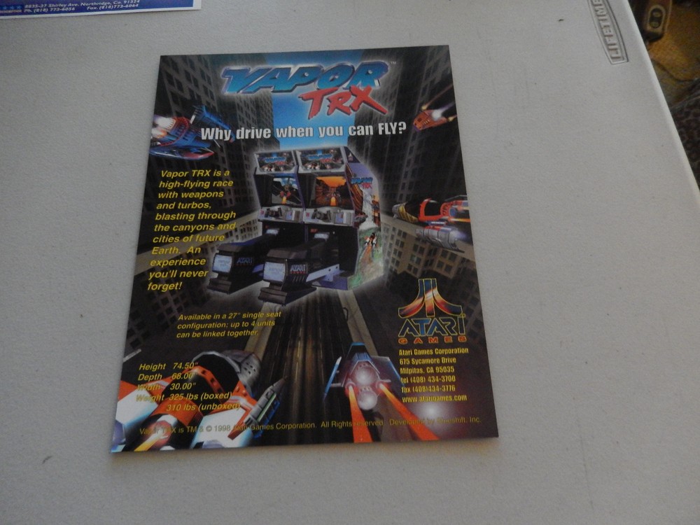VAPOR TRX ATARI    arcade video game flyer