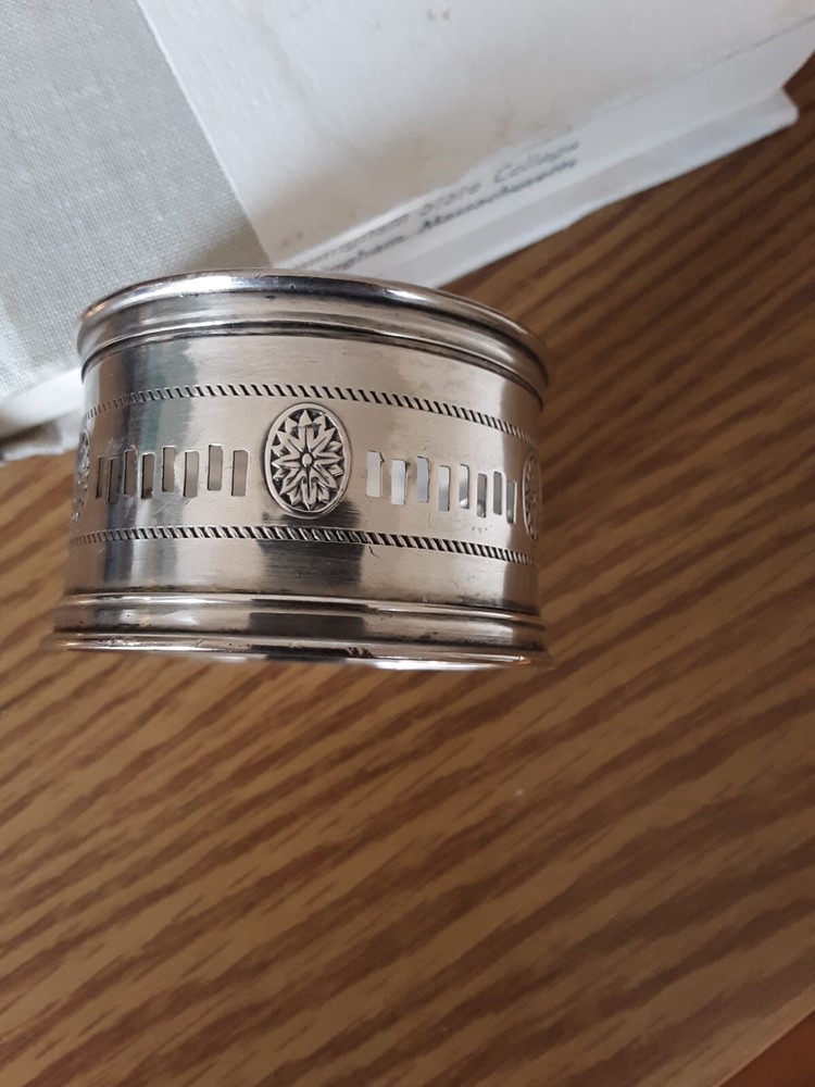 antique Webster Co. sterling pierced pattern napkin ring mark, engraved 'CL'