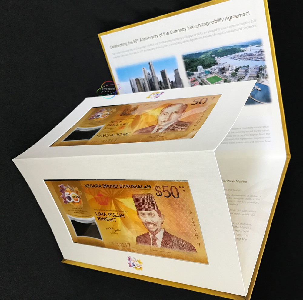 SINGAPORE BRUNEI 50 Dollars Ringgit SET 2 PCS COMM 2017 POLYMER P-38 62 UNC