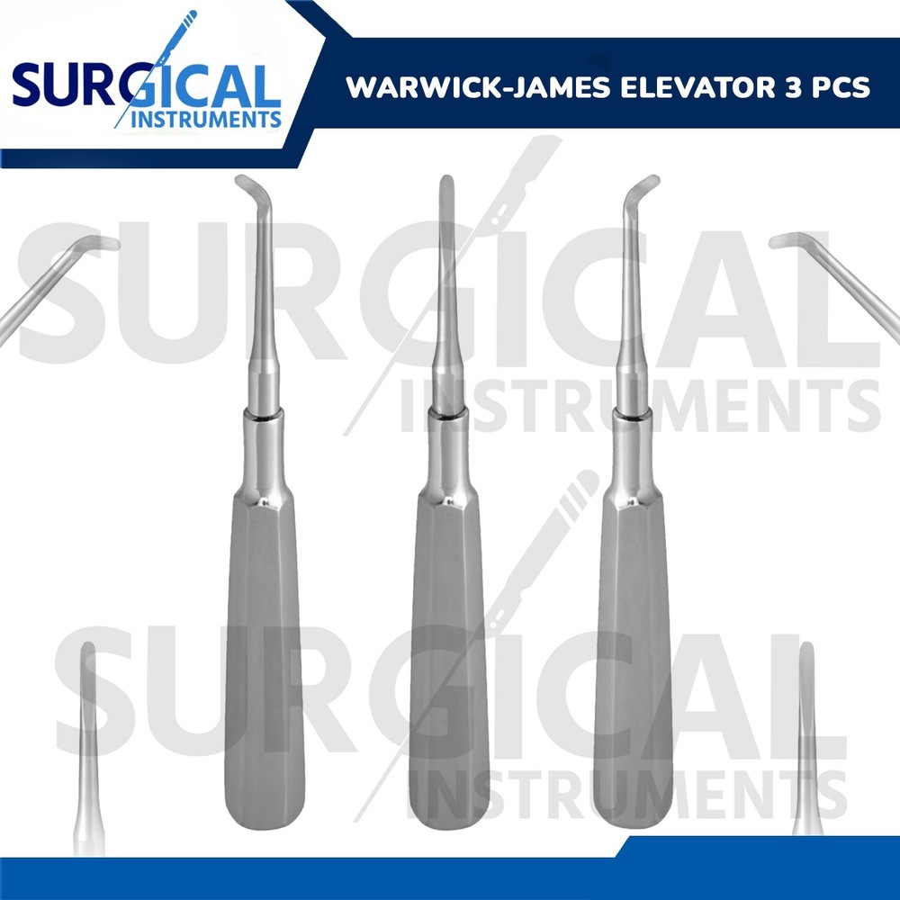 3 Pcs Warwick James Tooth Elevators Right, Left & Straight Extraction German Gr
