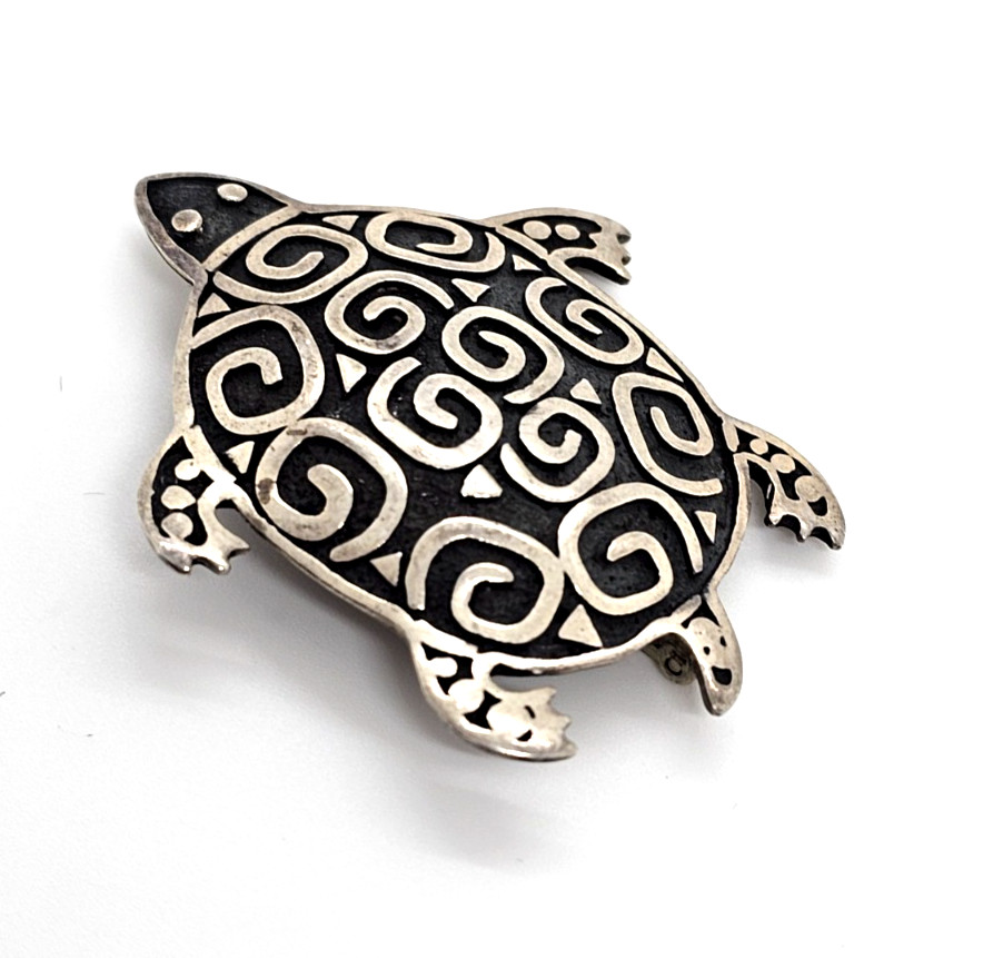 Anne Farella Vintage Sterling Silver Turtle Brooch VHTF Signed