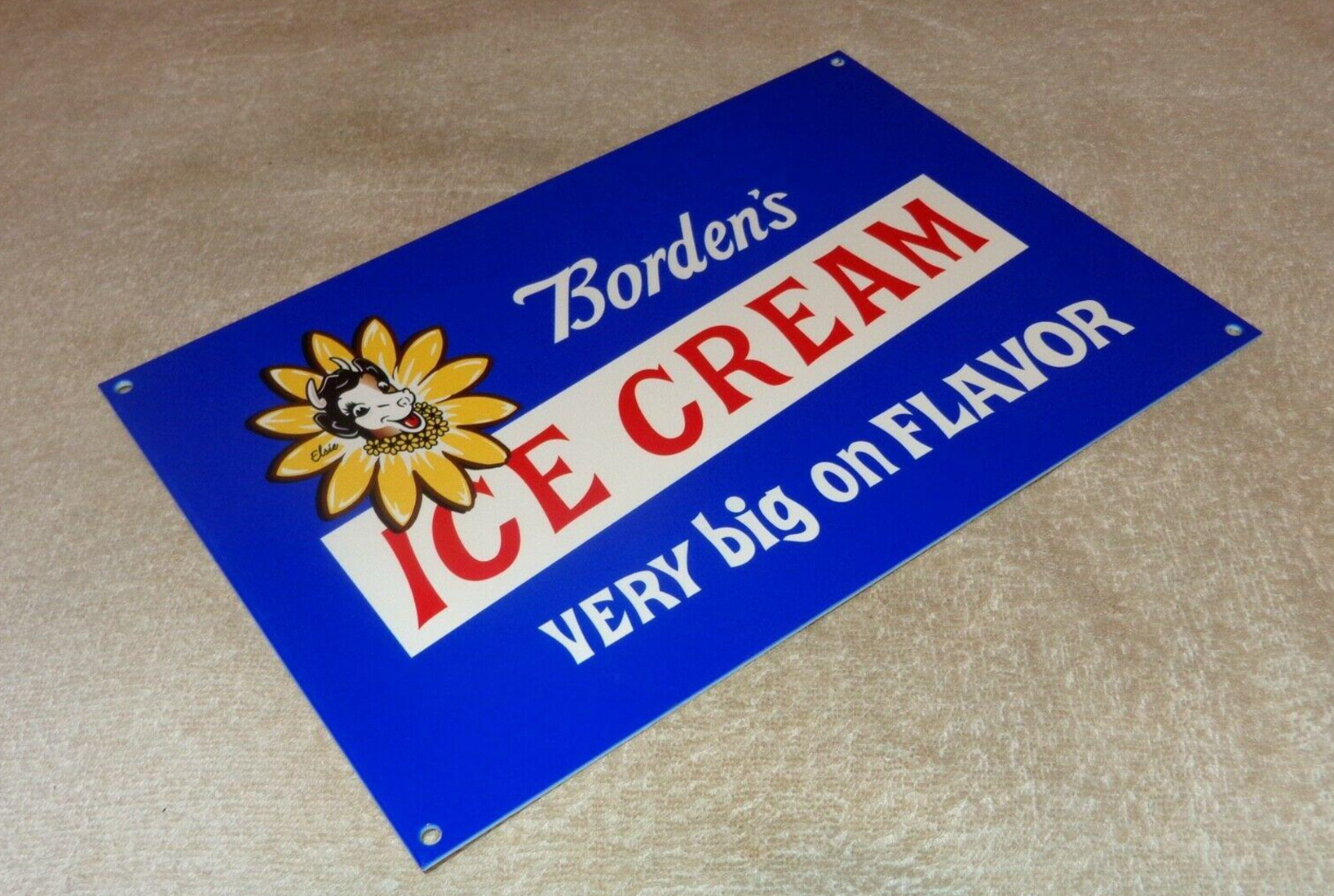 VINTAGE BORDEN'S ICE CREAM ELSIE THE COW 12" METAL BORDENS DAIRY 🥛 GAS OIL SIGN