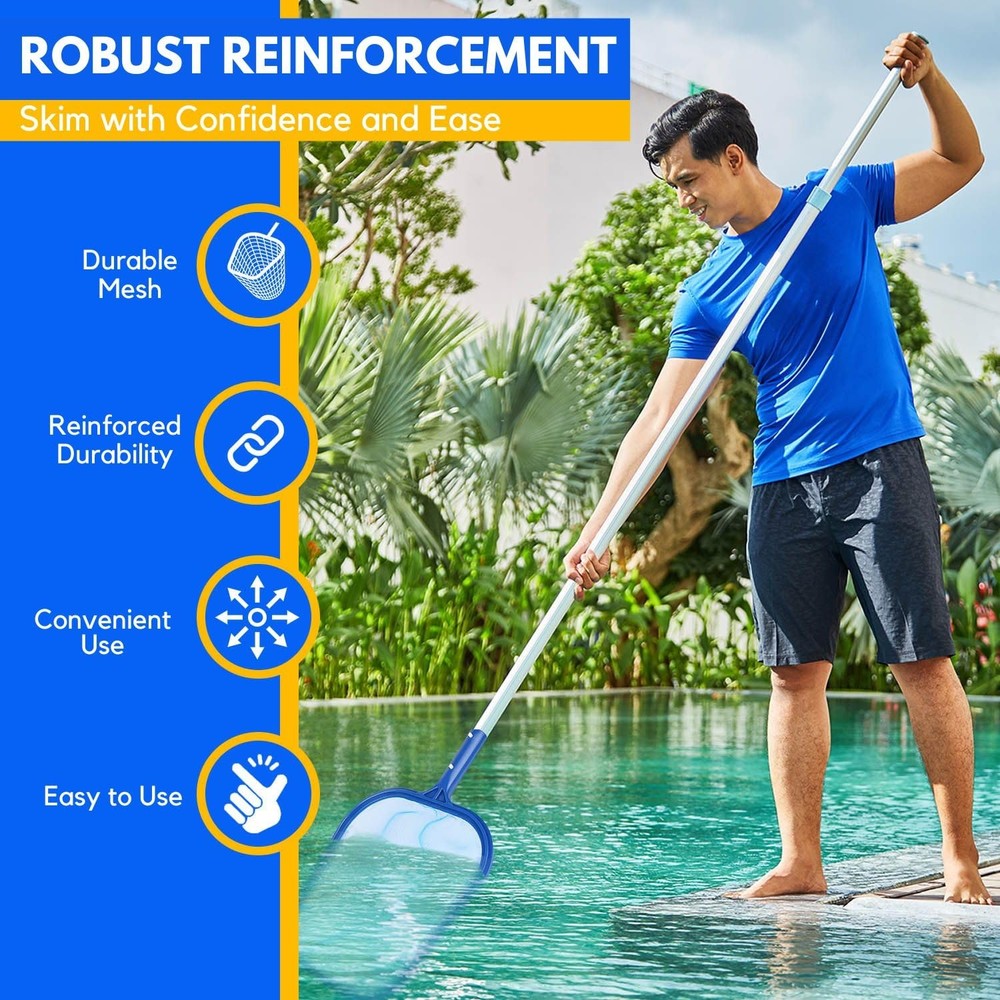 Pool Skimmer Mesh Net Leaf Rake Pool Replacement Cleaner Maintenance Tool wit...